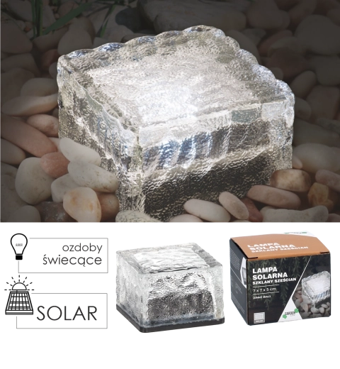 Solarna ogrodowa lampka szklana kostka 7 × 7 × 5 cm, zimna biel