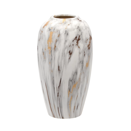 Wazon ceramiczny 11,5 × 11,5 × 25 cm, biało‑złoty
