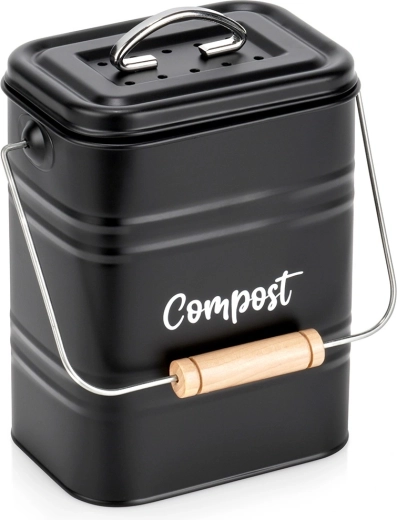 Kuchenny kompostownik z filtrem węglowym, metalowy, czarny, 5 l