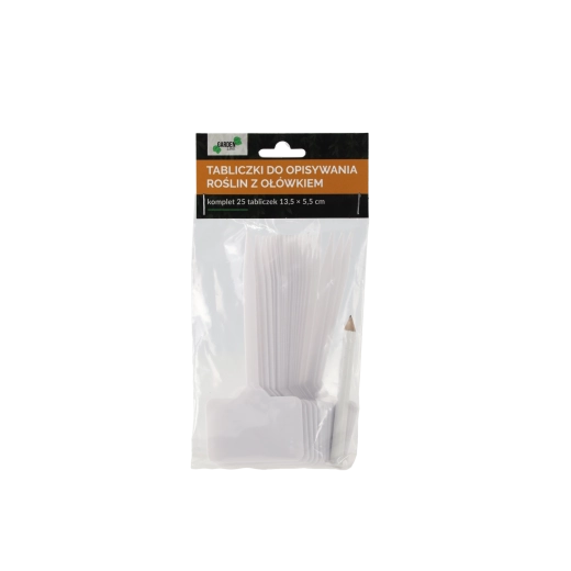 Zestaw 25 białych plastikowych etykiet ogrodowych z ołówkiem 13,5 × 5,5 cm