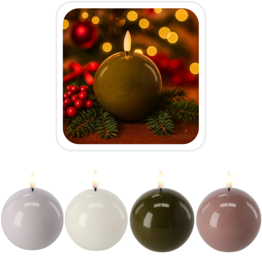 LED woskowa kula 8,5 cm – dekoracyjna świeca z realistycznym płomieniem