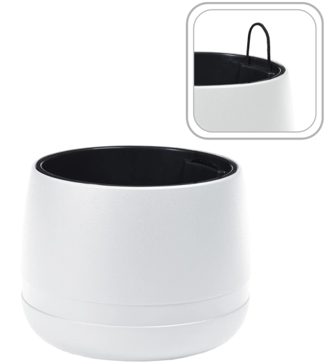 Wisząca donica Koma Waza 48 cm – biały polipropylen z wewnętrzną wkładką