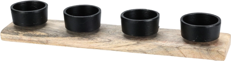 Świecznik na cztery świeczki z drewna i metalu, czarny, 30,5 × 6 × 4,5 cm