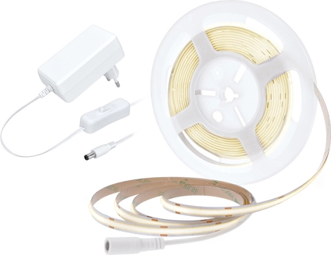 Solight taśma LED COB z adapterem i wyłącznikiem, 5 m, neutralna biel