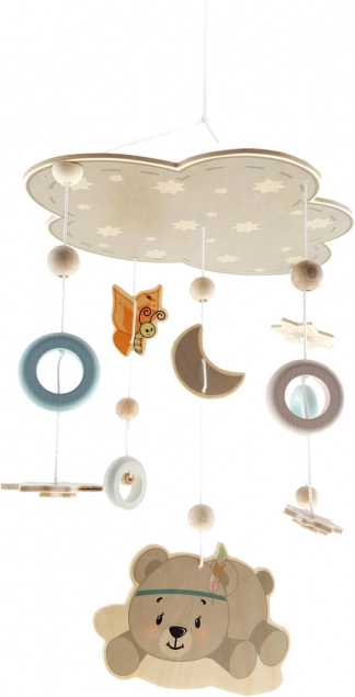 Wisząca karuzela miś z naturalnego drewna