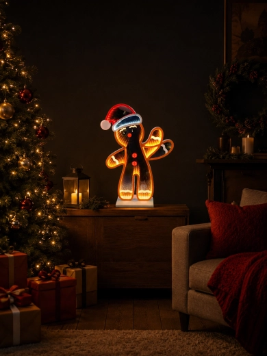 Świąteczna dekoracja 3D w kształcie piernikowego ludka z lustrzanym efektem infinity LED 50,9 cm - 1 szt.