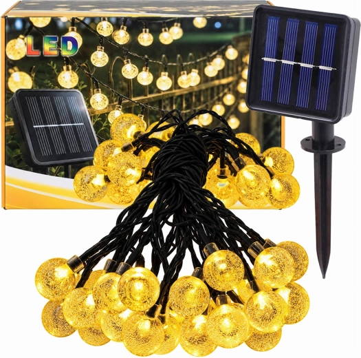 Solarny łańcuch świetlny ogrodowy z kulkami, 50 LED, 7,5 m