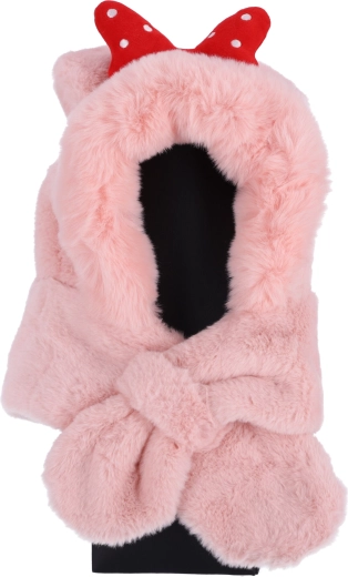 Dziecięca pluszowa czapka z szalikiem dla dzieci od 1 do 8 lat – różowa z czerwoną kokardą