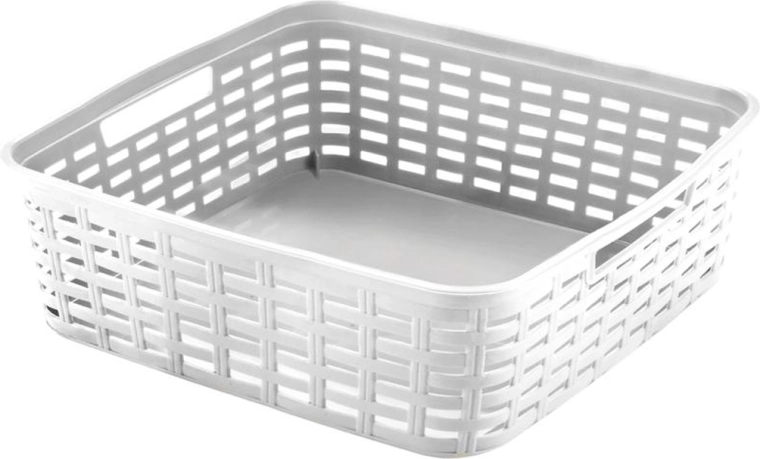 Plastikowy koszyk do przechowywania HEIDRUN z wzorem rattanowym 29 × 19 × 10 cm - 1 sztuka
