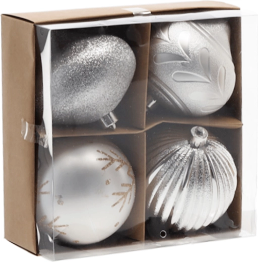 Srebrne bombki choinkowe 10 cm – zestaw 4 szt.