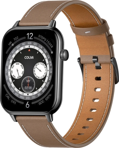 Smartwatch COLMI C28 czarny z brązowym skórzanym paskiem