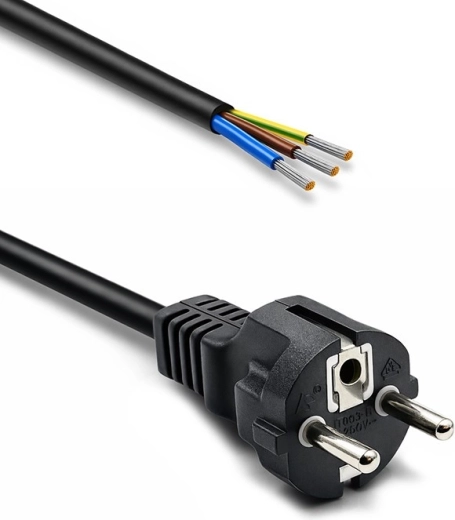Kabel zasilający Schuko CEE 7/7 (E/F) z odizolowanymi cynowanymi przewodami, 3×1,0 mm², 1,8 m