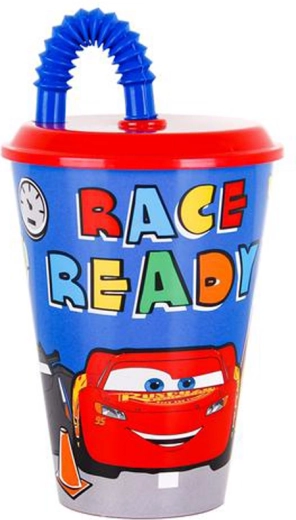 Plastowy kubek ze słomką CARS 430 ml