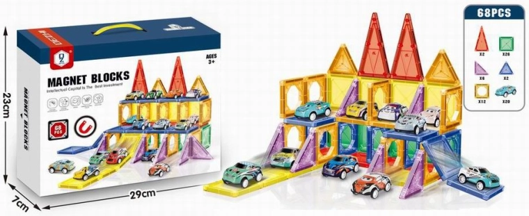 Magnetyczna 3D układanka z autkami, 68 elementów