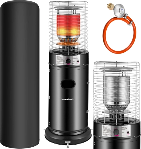 Gazowy ogrzewacz tarasowy 11 kW z szklaną osłoną, reduktorem, wężem i pokrowcem