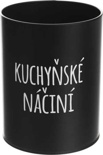 Czarny metalowy stojak na przybory kuchenne