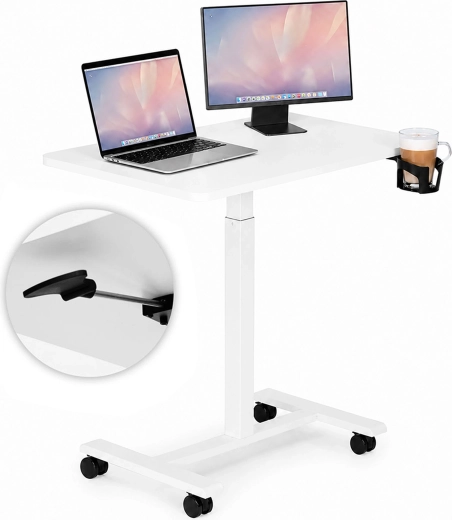 Mobilny stolik na laptop ModernHome z regulacją wysokości 70 × 48 cm, biały
