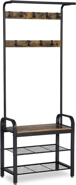 Stojakowy wieszak z ławką i półkami na buty loft