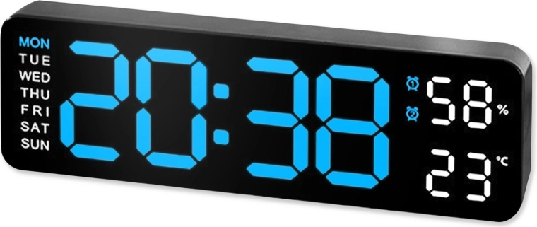 Elektroniczny budzik LED RENEW FORCE z wyświetlaczem XXL, termometrem i higrometrem