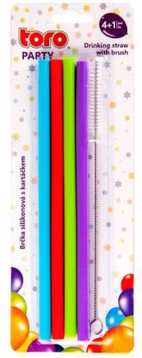 Silikonowe słomki Toro 20 cm ze szczoteczką (4 szt.)