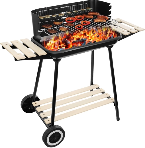 Ogrodowy grill na węgiel drzewny na kółkach z 3 półkami