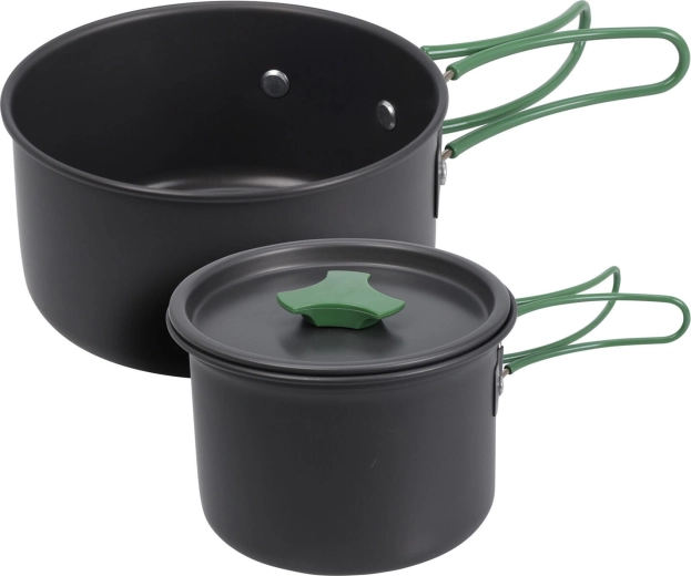 Zestaw naczyń kempingowych z aluminium – 2‑częściowy, czarny