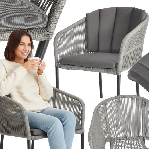 Ogrodowe krzesło Victoria z technorattanu z poduszką, szare