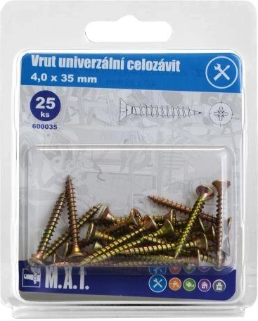 Uniwersalny wkręt z pełnym gwintem 4 × 35 mm, ocynkowany (25 szt.)