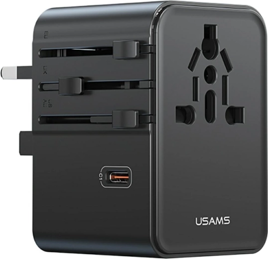 Usams uniwersalny adapter podróżny i ładowarka 70 W (US/AU/EU/UK) czarny