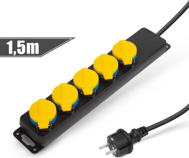 Zewnętrzny przedłużacz z osłoną, 1,5 m, 5 × 230 V, IP44