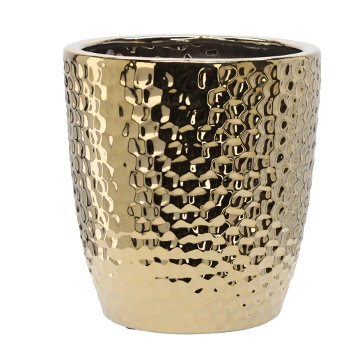 Ceramiczna osłona na donicę 39 × 39 × 41,5 cm – złote plastry miodu