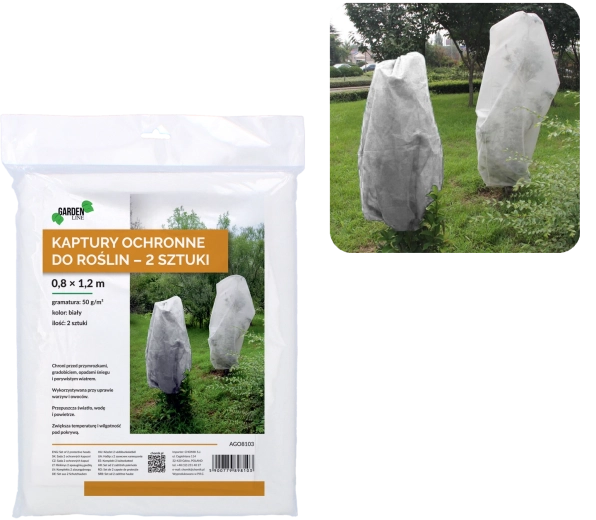 Ochronne zimowe osłony na rośliny 0,8 × 1,2 m, białe 50 g (2 szt.)