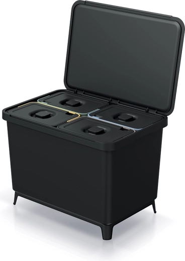 Kosz do segregacji odpadów 4×10 l – czarny z recyklingu