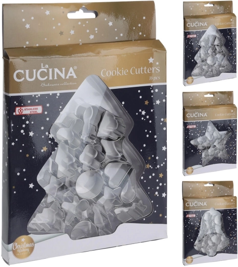 Zestaw nierdzewnych świątecznych wykrawaczy do ciastek, 16 szt.