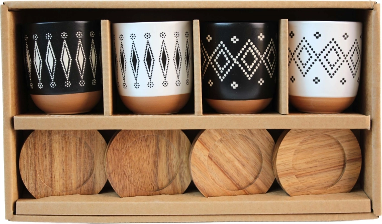 Zestaw kubków Kitchisimo 4 szt. 140 ml z drewnianą tacą