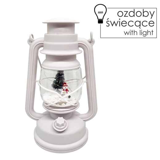 Lampion świąteczny z oświetleniem LED i pozytywką – bałwanek, biały