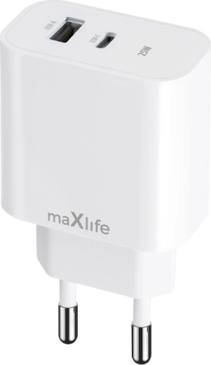 Maxlife ładowarka sieciowa 25 W z USB‑C i USB, biała