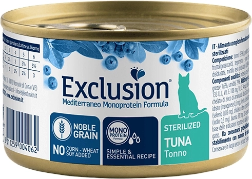 Exclusion Cat Monoprotein Sterilized – tuńczykowa karma w puszce dla wysterylizowanych kotów 85 g