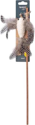 Quapas! naturalna wędka dla kotów z białym ptaszkiem i piórkami