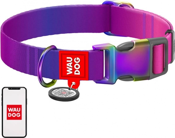 Nylonowa obroża dla psów z kodem QR WAUDOG, 15 mm, 25–35 cm, fioletowa
