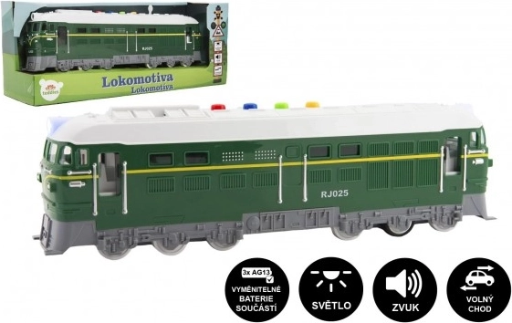 Plastowa lokomotywa na baterie ze światłem i dźwiękiem 35 cm – Zielony