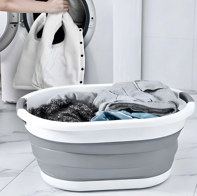 Składany kosz na pranie biała-szara 20 L od ModernHome