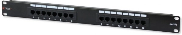 Panel krosowy 1U UTP 16×RJ45 Cat.5e – czarny