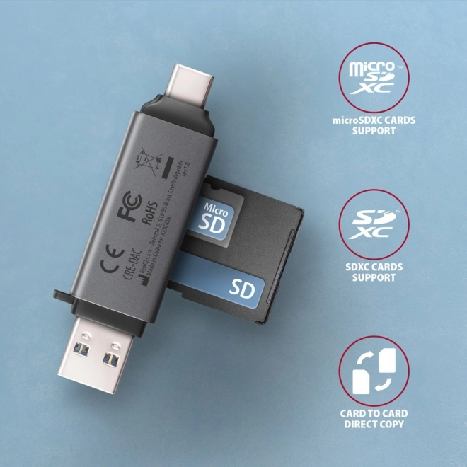 Zewnętrzny czytnik kart CRE-DAC USB3.2 Gen 1 Type-C + Type-A SD/microSD