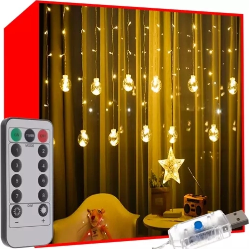 LED Kurtyna Świetlna Zasłonowa z USB, Ciepła Biel