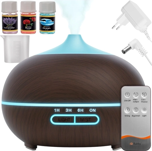 Ultradźwiękowy dyfuzor aromatów i nawilżacz 400 ml z LED, jonizacją i pilotem