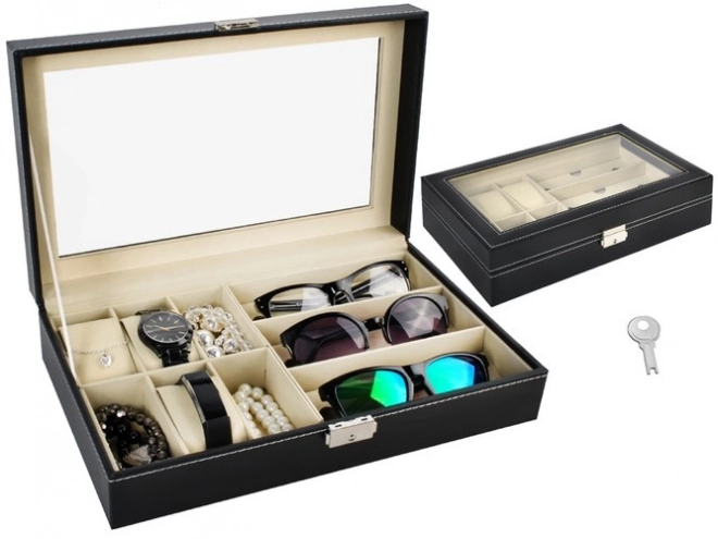 Elegancki czarny organizer na zegarki i okulary
