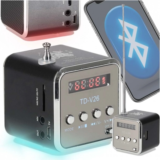 Przenośne akumulatorowe radio i głośnik Bluetooth z LCD