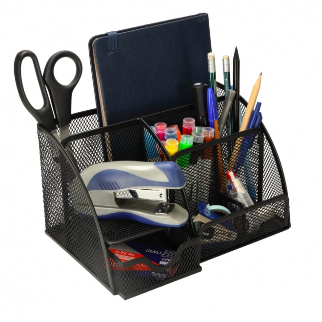 Metalowy organizer biurkowy z 7 przegródkami – czarny