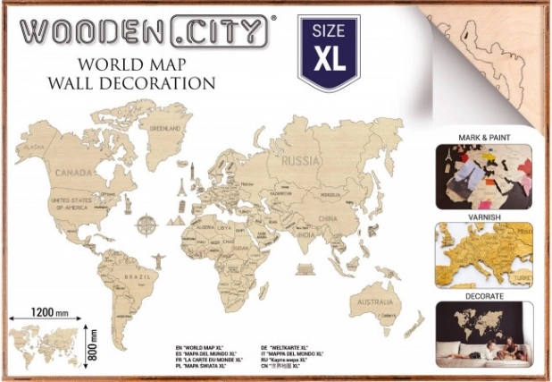 Drewniana mapa świata XL 120 × 80 cm WOODEN CITY